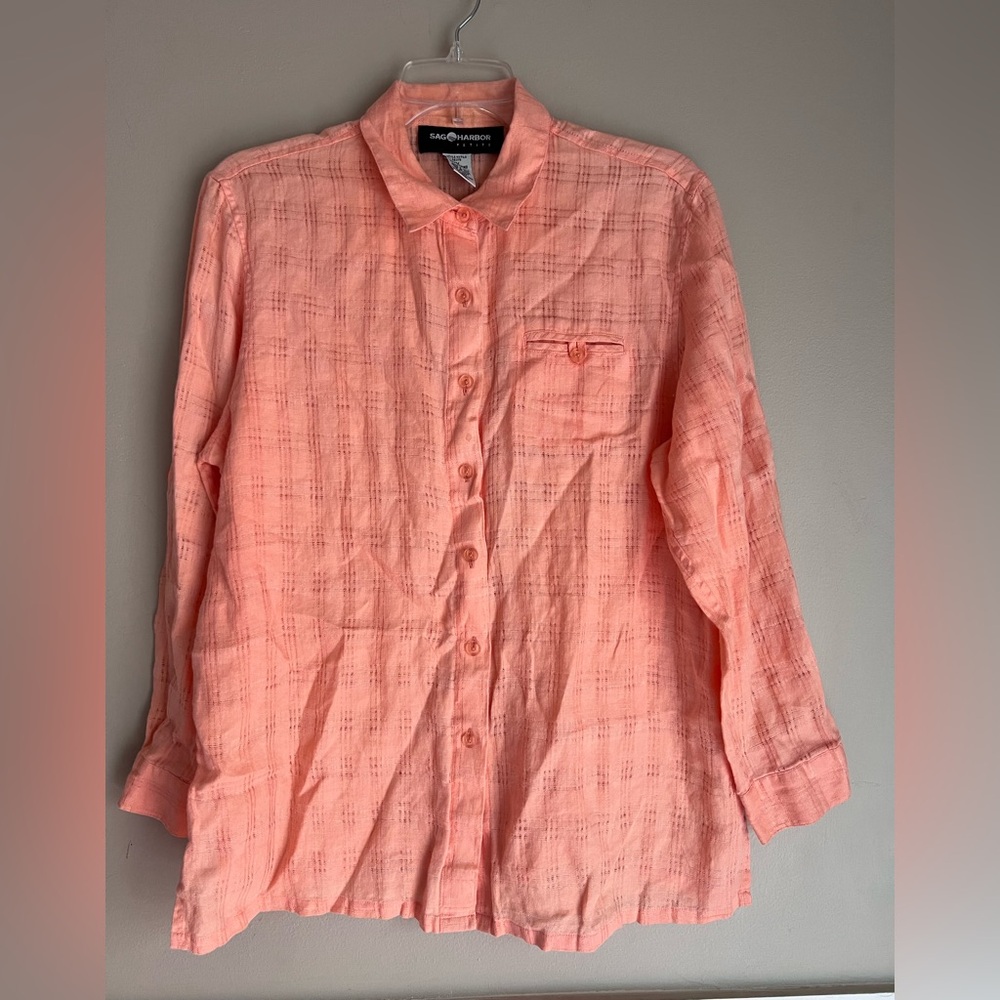 Sag Harbor Coral Button-Down Blouse